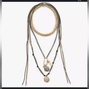 Zara 3 pack medallion and gem necklace Gold and Black‎ Layered Necklace Set